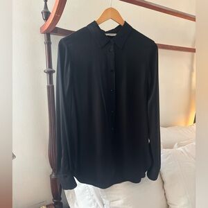 Vince Stretch-Silk Button-Front Blouse Black